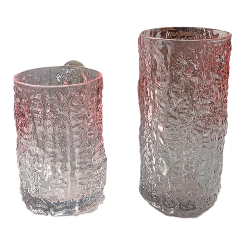 ins风树皮纹渐变粉色少女心高颜值冰纹奶茶店咖啡厅冷饮玻璃水杯