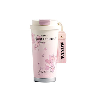 Vanow樱花保温水杯女2025新款高颜值高级感轻奢陶瓷内胆咖啡杯子