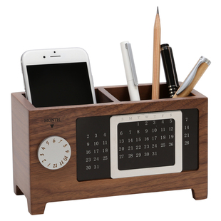 定制刻字实木万年历笔筒创意带日历胡桃木办公室桌面收纳盒摆件木质轻奢高级感商务年会礼品送客户员工印logo