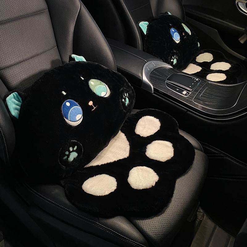 汽车坐垫冬季冬季毛绒女士车内车垫可爱加热四季座椅通用猫爪冬天