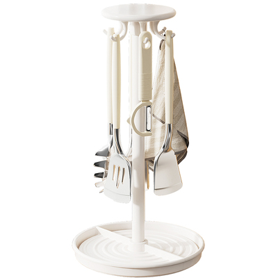 厨房奶白旋转挂钩锅铲架台面家用置物架挂勺子铲子支架汤勺收纳架