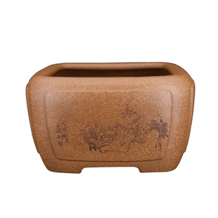 李记高端精品名家许成安大号原矿段泥四方奎面刻绘窝口呙口紫砂盆