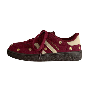 路十三复古红色平底德训鞋女百搭小众鞋子2025新款春秋板鞋ins潮