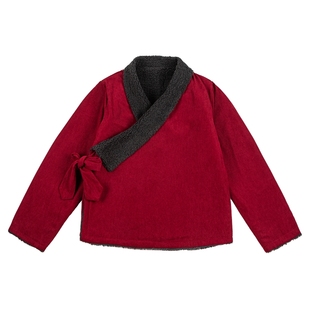 男士红色灯芯绒藏袍男款冬装2025新款新中式加绒外套宽松加厚上衣