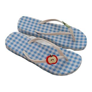 细细条 夏天海边度假可爱夹脚凉拖鞋女士ins撞色格子红苹果人字拖