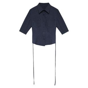 贰羊设计【临熙】高级感收腰条纹短袖衬衫女夏季polo翻领中袖上衣