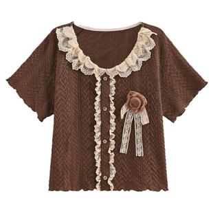 森女部落复古原创古着感叠穿短袖2025新款秋季蕾丝花边上衣套装女