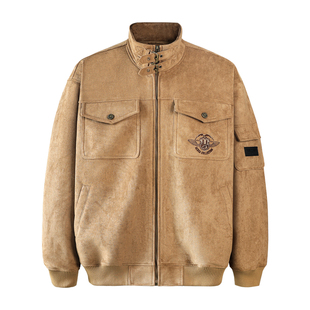 ACUSA吹牛老爹90年代麂皮防风重磅拉链立领绑带夹克宽松休闲外套