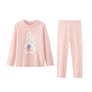 笛莎儿童半边绒睡衣宝宝加绒居家服套装女童可外穿珊瑚绒秋冬