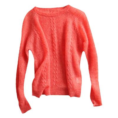 镂空宽松针织衫短款马海毛圆领