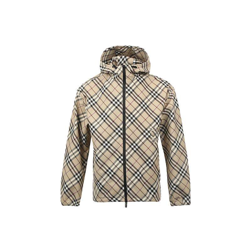 【自营】BURBERRY/博柏利男士双向拉链连帽长袖格纹夹克外套