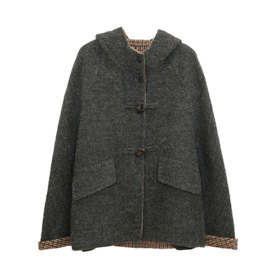花吉灰色羊毛双面撞色大衣