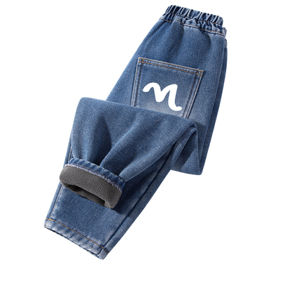 真维斯男童加绒裤子加厚2025新款男孩冬季休闲裤保暖儿童牛仔裤