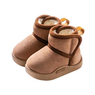 儿童雪地靴双贴男童女童棉鞋秋冬室内短筒宝宝鞋保暖加绒加厚短靴
