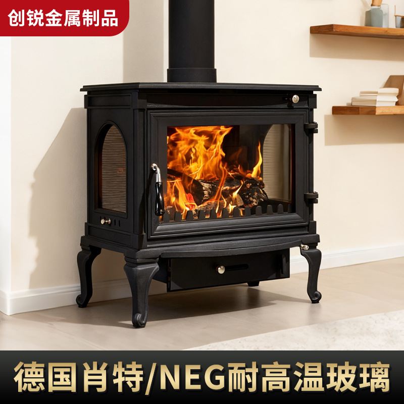 厂家直营铸铁独立式家用真火燃木柴冬天家用取暖炉真火壁炉