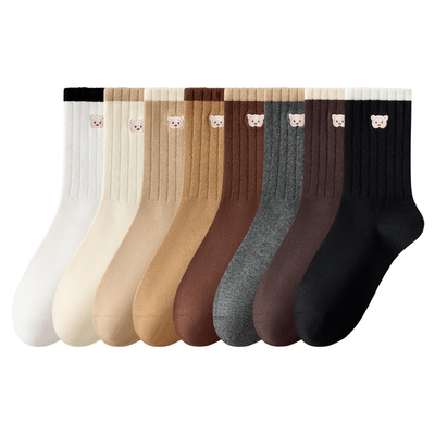 袜子女款秋冬纯棉中筒无骨