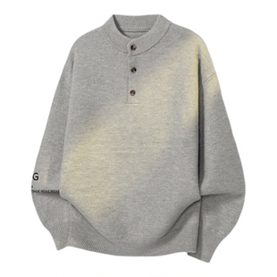 Entong美式复古亨利领毛衣男款春季内搭高级感宽松休闲打底针织衫