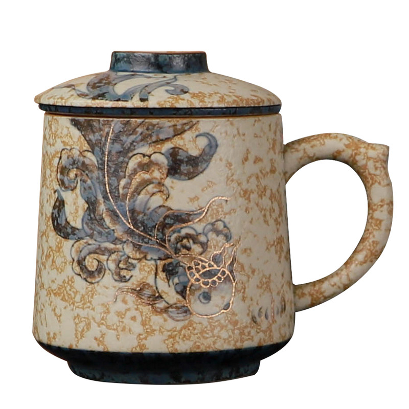 大师手绘锦鲤陶瓷茶水分离滤杯