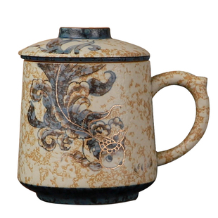 大师手绘好运锦鲤陶瓷茶杯带盖过滤水杯陶瓷茶水分离送朋友伴手礼
