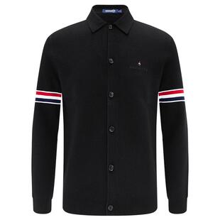 Navigare意大利小帆船黑色针织开衫男秋冬新款保暖条纹毛衣外套