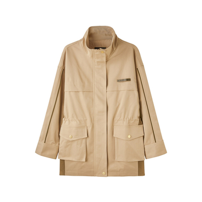 U/TI卡其色工装风立领风衣女百搭抽绳运动风外套尤缇2025春季新款