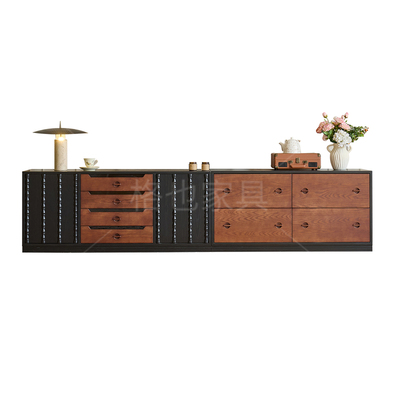 法式复古全实木电视柜组合中古风家用小户型客厅红橡木抽屉储物柜