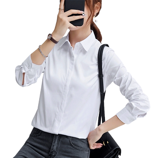 秋季新款白衬衫女长袖学生面试正装加绒休闲韩版职业工装短袖衬衣