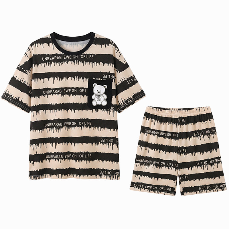薄款短袖睡衣女带胸垫家居服套装