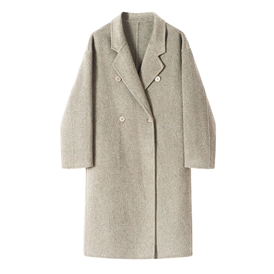 燕麦色双面羊绒大衣气质毛呢外套