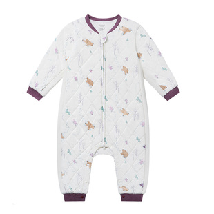 Nest Designs婴儿长袖连体衣秋冬夹棉新生宝宝衣服家居服儿童爬服