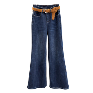 冬季里的细腰大长腿！微弹加厚绒牛仔喇叭裤女    M778189~JS