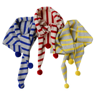 日系手工球球毛线针织条纹三角围巾新款保暖条纹围脖外搭披肩女