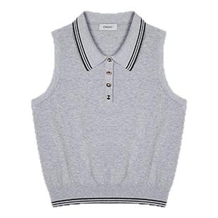 陈妍希同款CRUSH Collection早春新款拼色边Polo无袖背心上衣