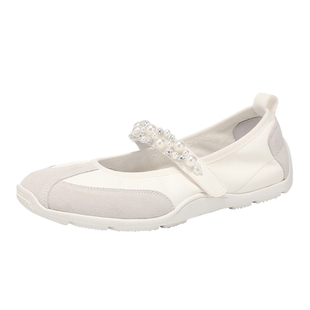 MILLIE'S/妙丽珍珠装饰魔术贴玛丽珍鞋女平底浅口单鞋舒适芭蕾风