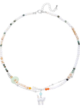 多巴胺颈链贝母小猫彩色串珠项链女清新甜美百搭高级感锁骨链独特