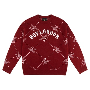 【红酒派对】BOYLONDON冬季新年情侣毛衣套头酒红色上衣N60906