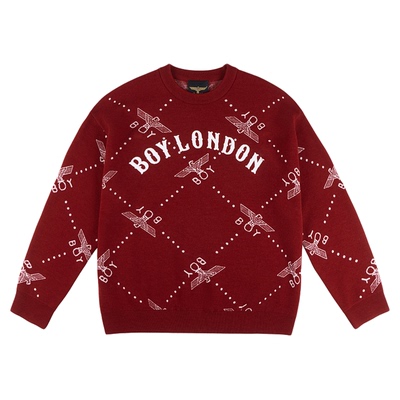 【红酒派对】BOYLONDON冬季新年情侣毛衣套头酒红色上衣N60906