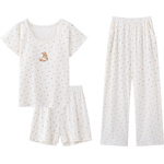 思莉太太睡衣女款夏季纯棉短袖甜美碎花纯欲风夏天带胸垫家居服