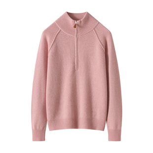 加厚半高领拉链100纯山羊绒衫女秋冬保暖宽松百搭针织毛衣打底衫