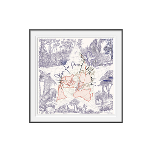 D家《巴黎幸运之星》丝巾画冷色系线条动植物水墨画双层卡纸精裱