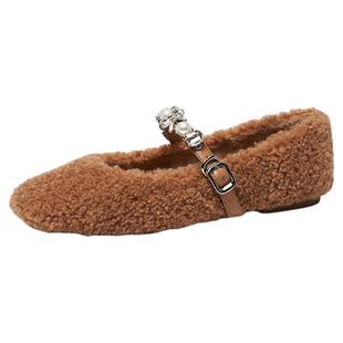 星期六甜美方头毛毛鞋女外穿2025冬季新款玛丽珍保暖鞋SSD4111537