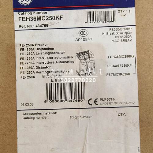 议价Record Plus通用GE波兰产塑壳断路器FEH36MC250KF 3P 250A FE