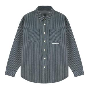 吕小虎青少年牛仔条纹长袖衬衫男春季新款高级感衬衣翻领外套上衣