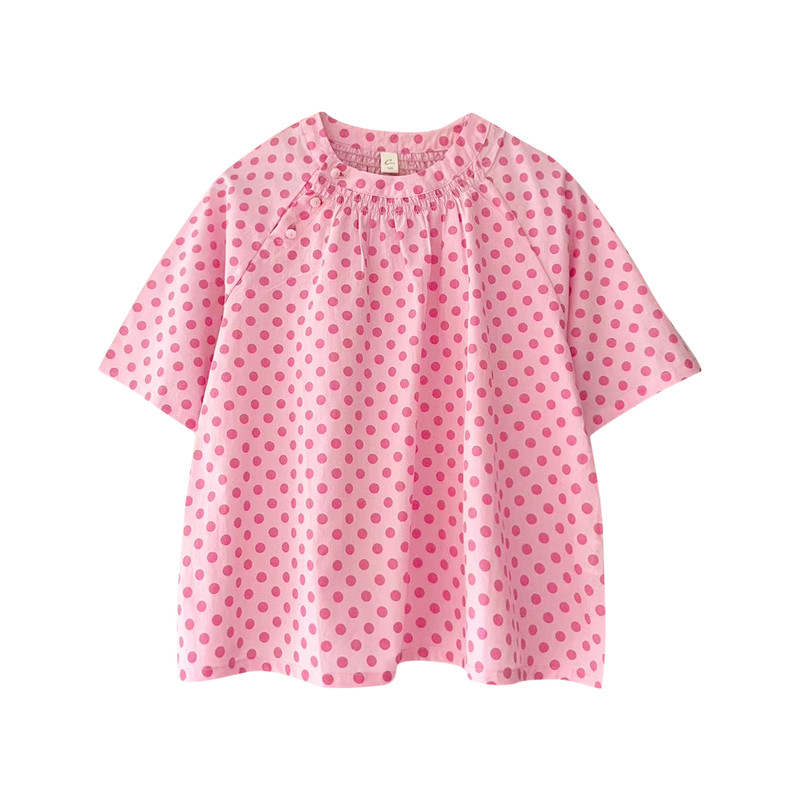 Hello Emily童装新款夏季中大童女生粉色圆点衬衣服中国风135+613
