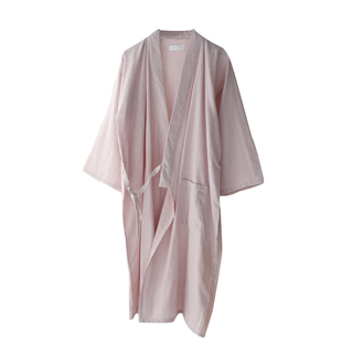 条纹和服睡衣女士春夏季纯棉纱布薄款睡袍浴衣汗蒸服家居服