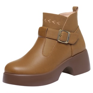 小鞋匠2025新款圆头舒适百搭小个子厚底马丁靴时尚气质高颜值简约