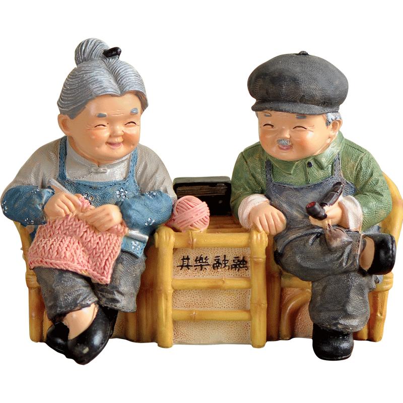 送老人生日礼物家居装饰小摆件中国风娃娃摆件老头老太太人物创意