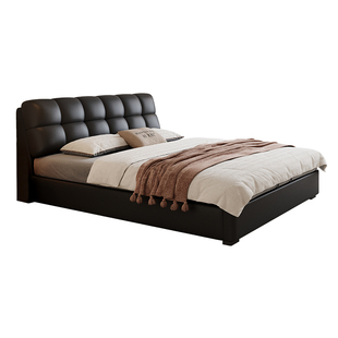 高档真皮床全青牛皮奢华主卧软包中古风泡芙床大树岛意式极简婚床