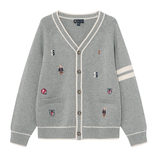 POLOWALK童装男童针织衫2025年秋冬新款V领线衫刺绣毛衣百搭开衫