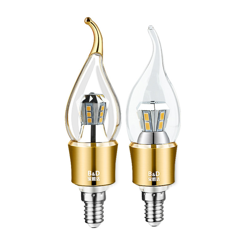 正品宝能达LED灯泡蜡烛灯E14进口芯片360发光尖泡拉尾泡3.5W4W5W